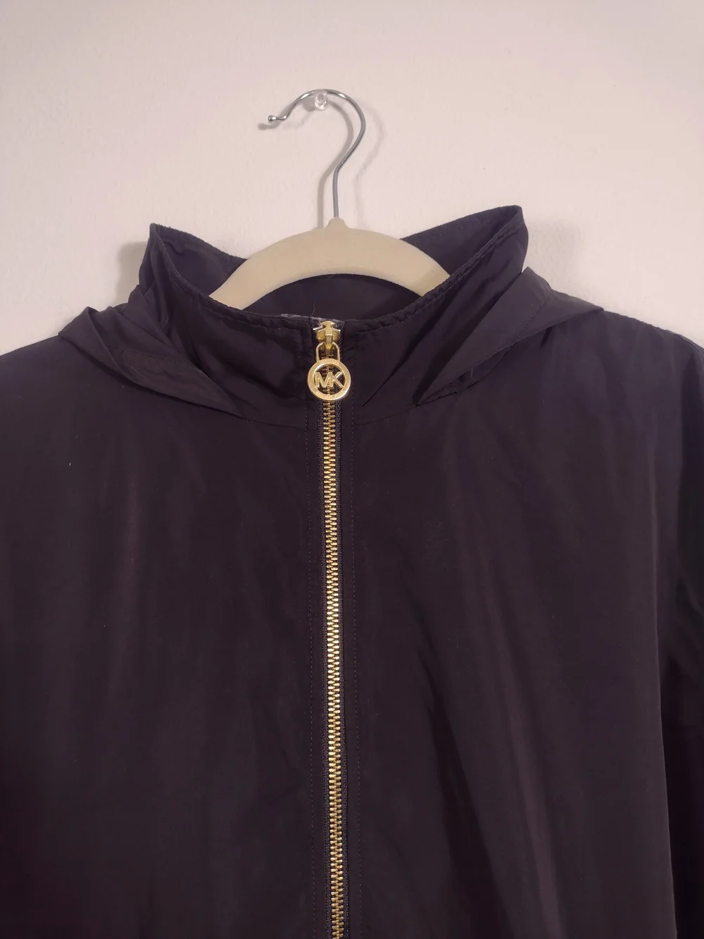 Michael Kors Black Hooded Drawstring Zip Up Windbreaker Jacket Women's Large